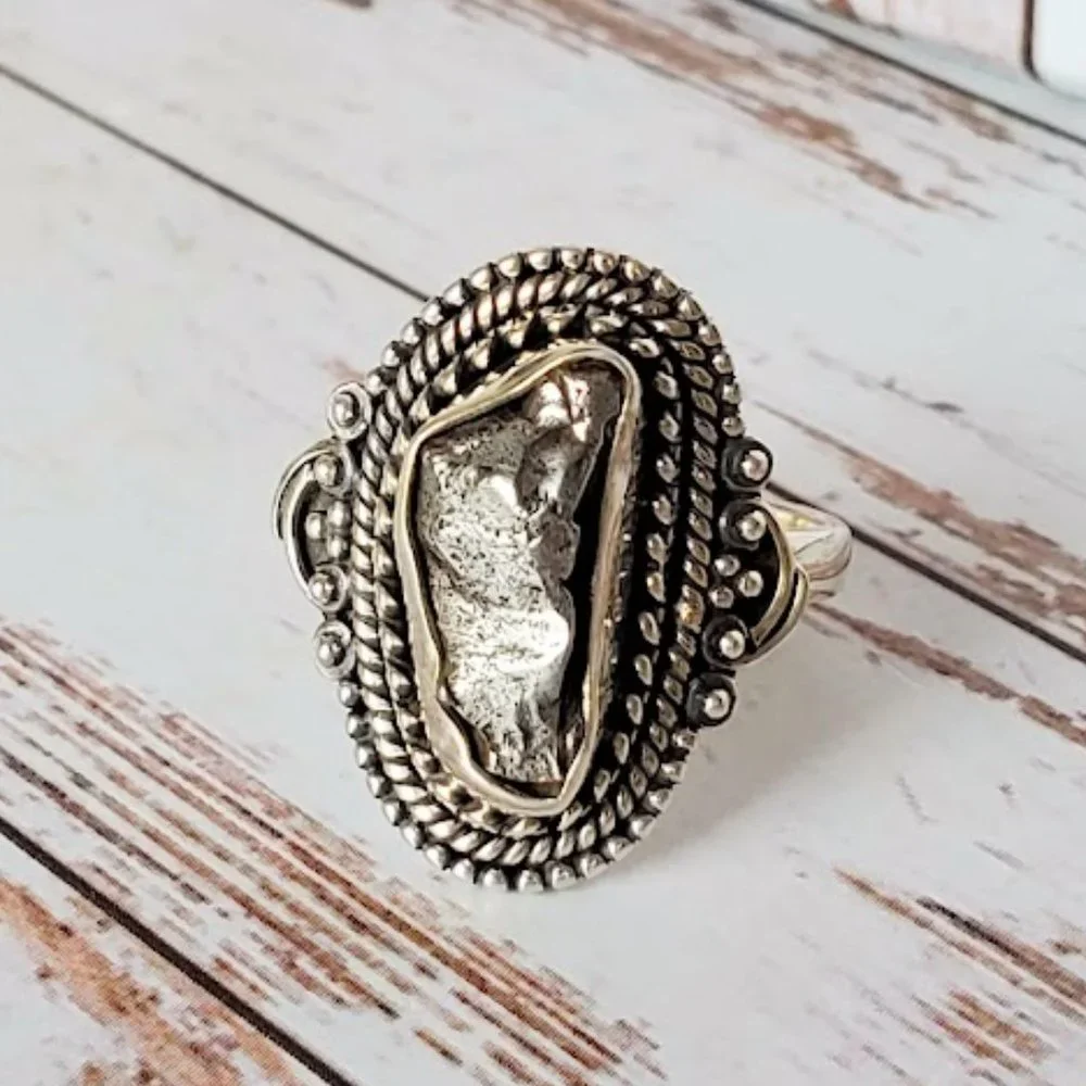 Campo Del Cielo Sterling Meteorite Ring - Picture 1 of 5
